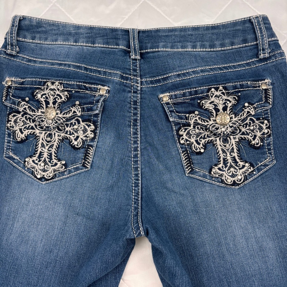 ND Weekend Y2K Low Rise Capri Jeans Embellished Cross Bling Women 6 - Picture 4 of 14
